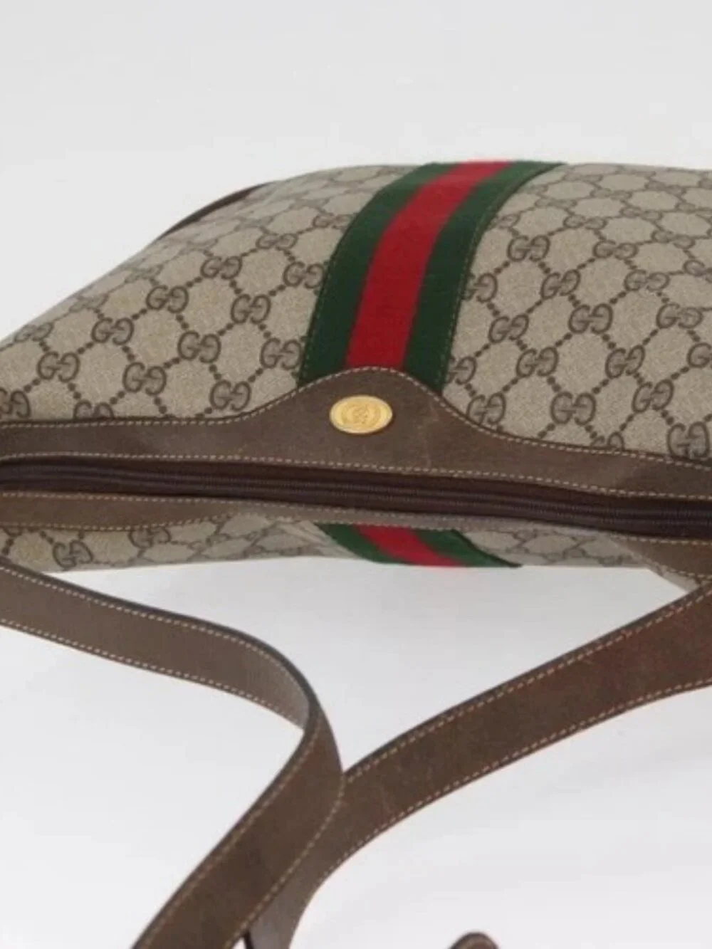 GUCCI GG Supreme Web Sherry Line Bag PVC Beige Gold 10 01 3840 Auth SW2275
